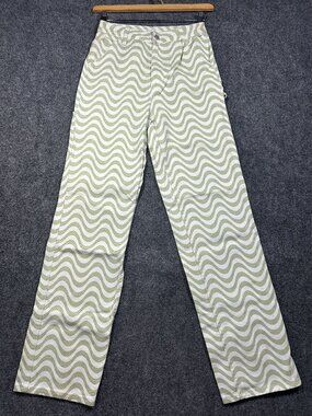 Pacsun Jeans Womens 26 90's BF Carpenter Cotton Green White Swirl Stripe Pockets